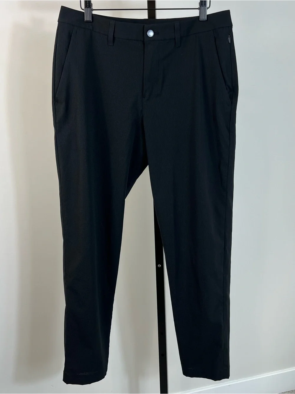 Lululemon Commission Mens Black Grid Pattern Classic Slim Fit Casual Trousers 32